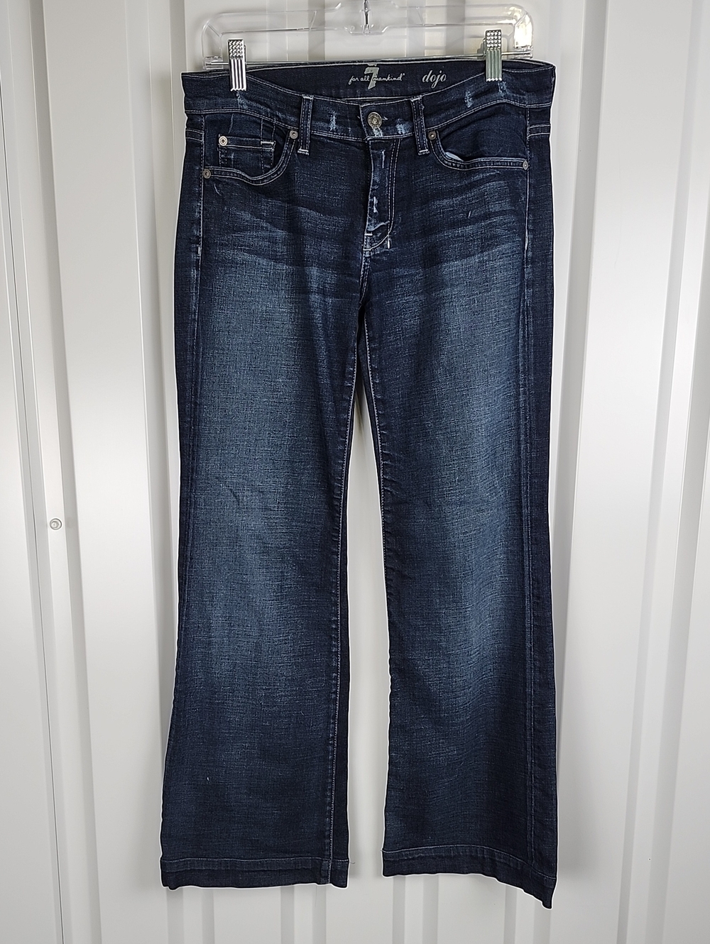 7 For All Mankind Dojo Dark Wash Flare Jeans Sz 29 7FAM Mid Rise 7 Stitch Pocket